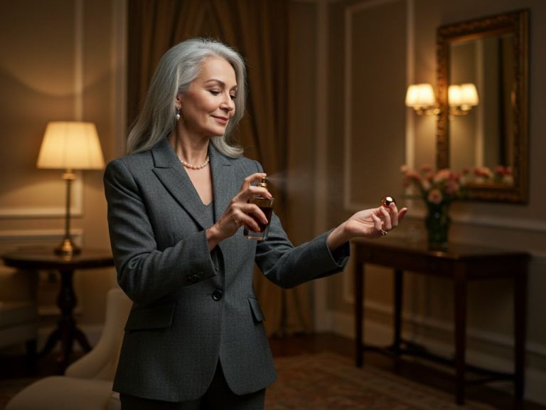 Mulheres elegantes usam perfume francês O.U.i Élégance Royale 115 no outono inverno